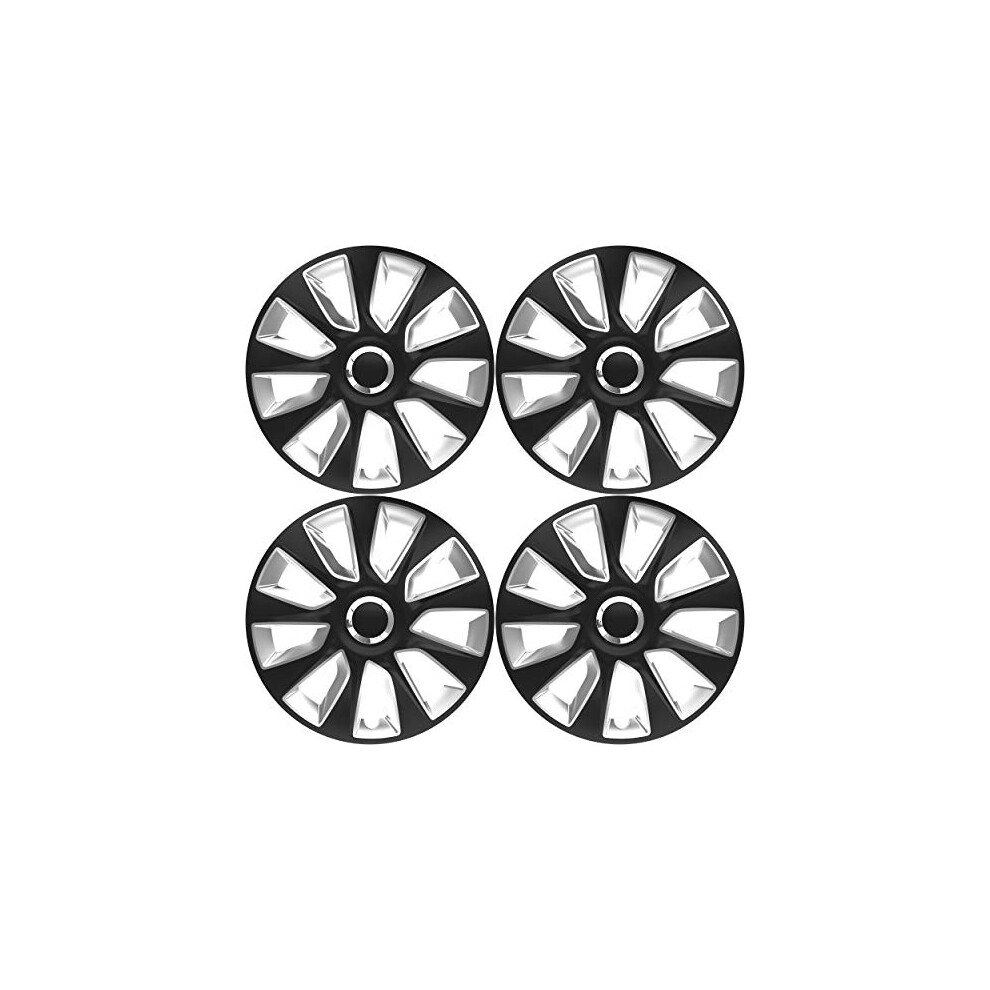 Versaco Car Wheel Trims Stratosrcbs16 - 16 Inch 9-Spoke - Boxed Set Of 4 Hubcaps - Includes Fittings/Instructions Black/Silver 8586015118326