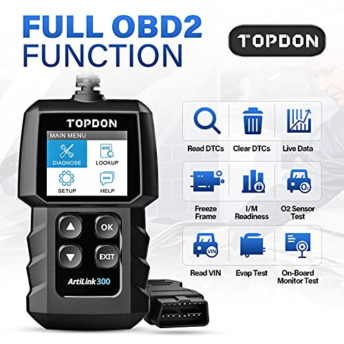 TOPDON AL300, OBD2 Scanner Code Reader, car Auto Diagnostic Tool with Full OBD2 Functions, Engine Fault Code Reader CAN Scan Tool, HD LCD Display Scr 1