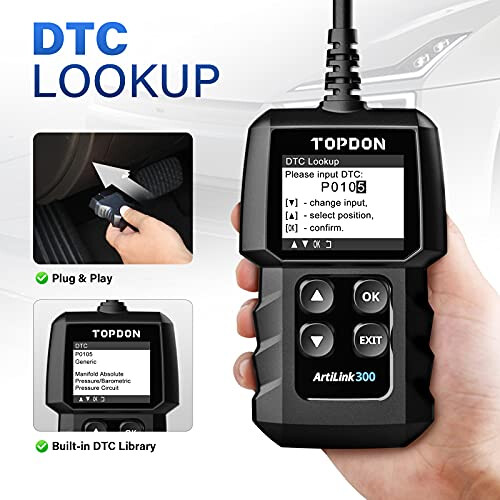 TOPDON AL300, OBD2 Scanner Code Reader, car Auto Diagnostic Tool with Full OBD2 Functions, Engine Fault Code Reader CAN Scan Tool, HD LCD Display Scr 2