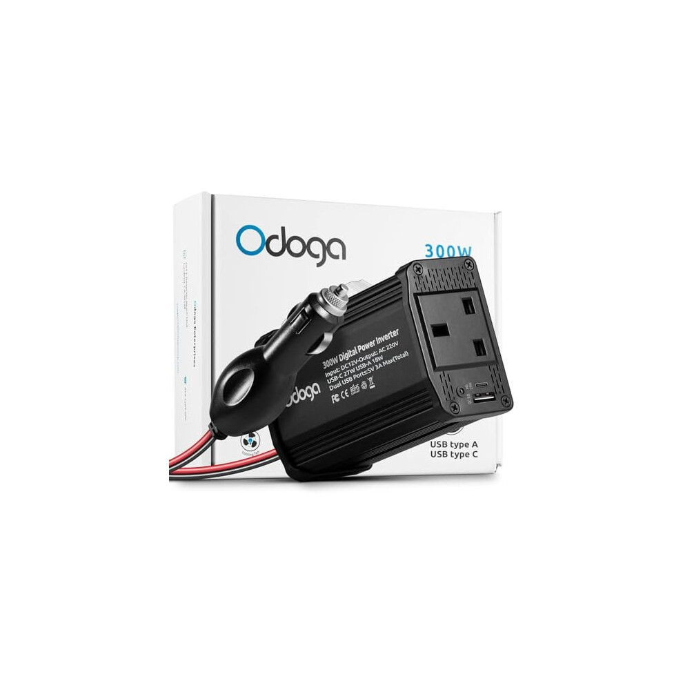 Odoga 300W Car Power Inverter 12V To 240V / 230V Converter, Usb-A And Usb-C 3A Charging Ports - Charge Your Laptop, Ipad, Iphone, Tablet, Consoles & 842167110013