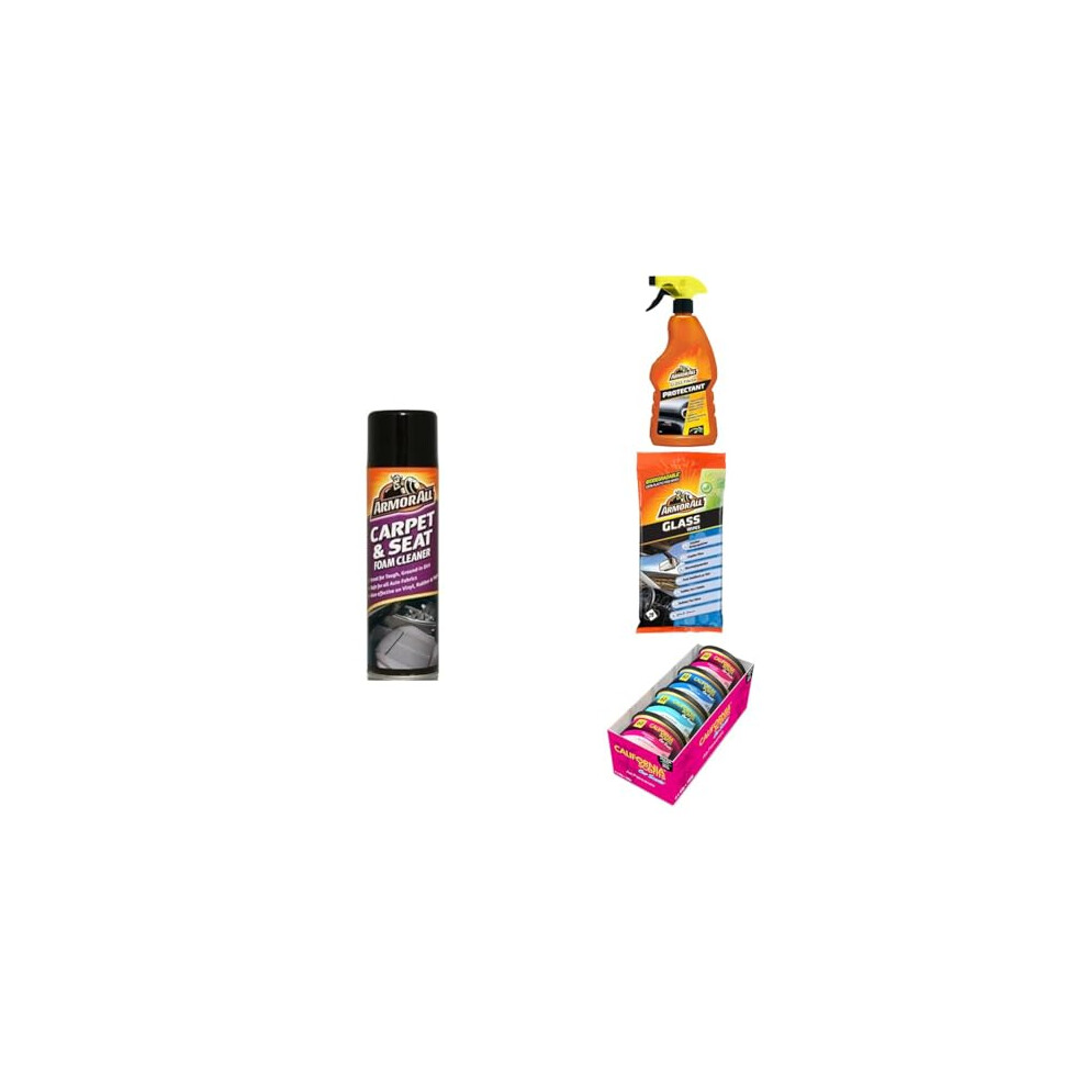 ArmorAll Interior Car Cleaning Kit, Includes 1x Carpet & Seat Foam Cleaner 500 ml, 1x Gloss Finish Protectant 500 ml, 20 Glass Wipes and 4 Assorted A