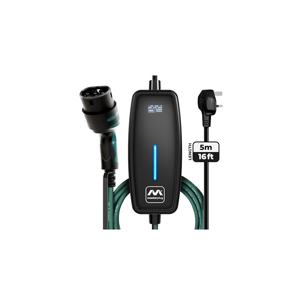 Masterplug Ev Charging Cable For Electric And Hybrid Vehicles, 5 Metres, Mode 2, 3 Pin Uk Plug To Type 2 Car Charger, 2.4Kw, Evcm221005 5015056746289