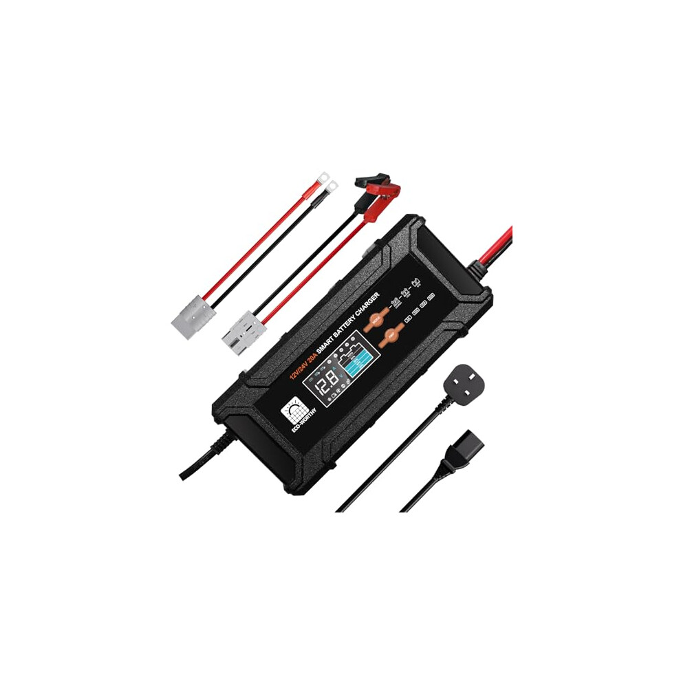 Eco-Worthy 12V/24V 20A Smart Lifepo4 Battery Charger With Uk Plug,Support Lithium,Agm,Sla Battery Charging With Activation And Trickle Maintenance Fo 810127138353