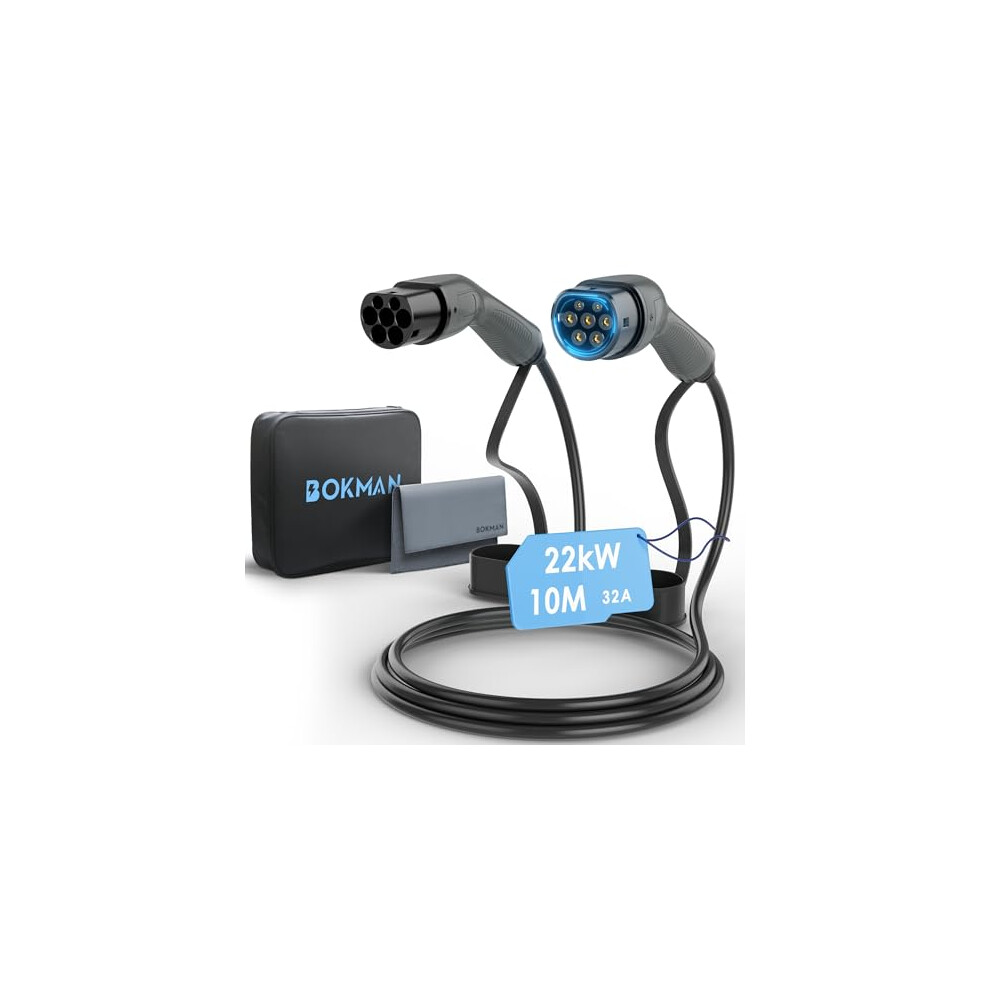 Bokman Type 2 Ev Charging Cable, Mode 3 / 32A / 22Kw / 3 Phase / 10 Meter, Electric Vehicle Car Plug-In Hybrid Type 2 To Type 2 Fast Charging Cable 198168281444