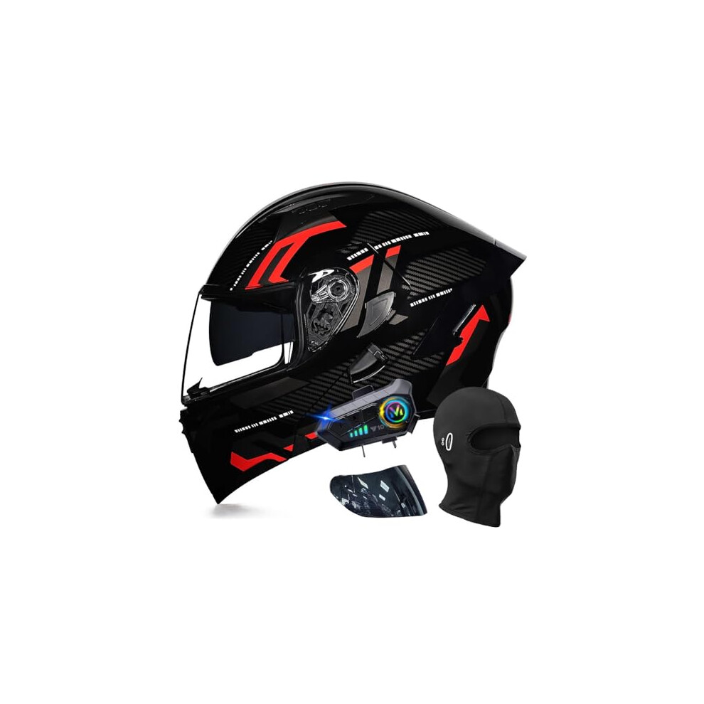 BYGMWEP Bluetooth Modular Motorbike Helmet, Full Face Flip Up Motorcycle Double Visor Helmet, DOT/ECE Approved, with Dual Speaker and Microphone, for
