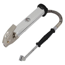 Air Tyre Inflator with Gauge (Forecourt Type) - Heavy Duty Aluminium Body, Dual Calibrated PSI & Bar, 350mm Rubber Hose with Steel Protection Sleeve,