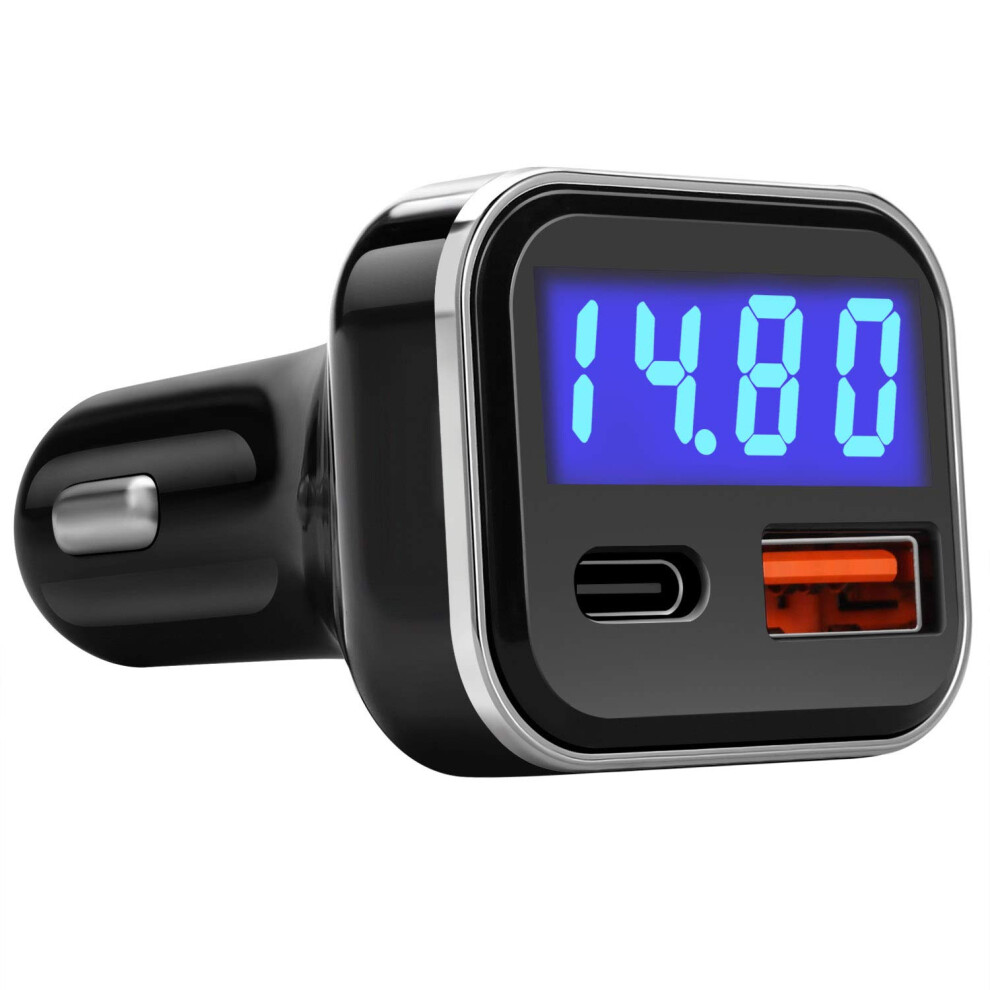 Usb C Car Charger Adapter - 30W Fast Charge, Voltage Display, Pd & Qc, Volt Meter(Black) Black 6976918060679