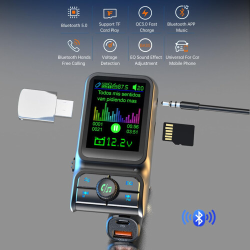 Transmetteur FM Bluetooth QC 3.0 PD 3.0, Bluetooth 5.0, mains libres (noir) 2
