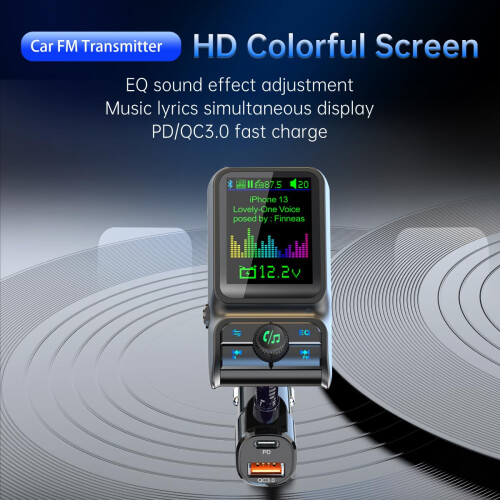 Transmetteur FM Bluetooth QC 3.0 PD 3.0, Bluetooth 5.0, mains libres (noir) 1