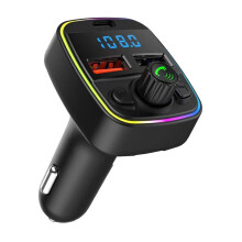 Transmetteur FM pour voiture, adaptateur Bluetooth, mains libres, double USB et Type-C (noir)