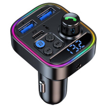 Transmisor FM Bluetooth 5.3, cargador PD, reproductor MP3, memoria USB y micrófono integrado (negro)