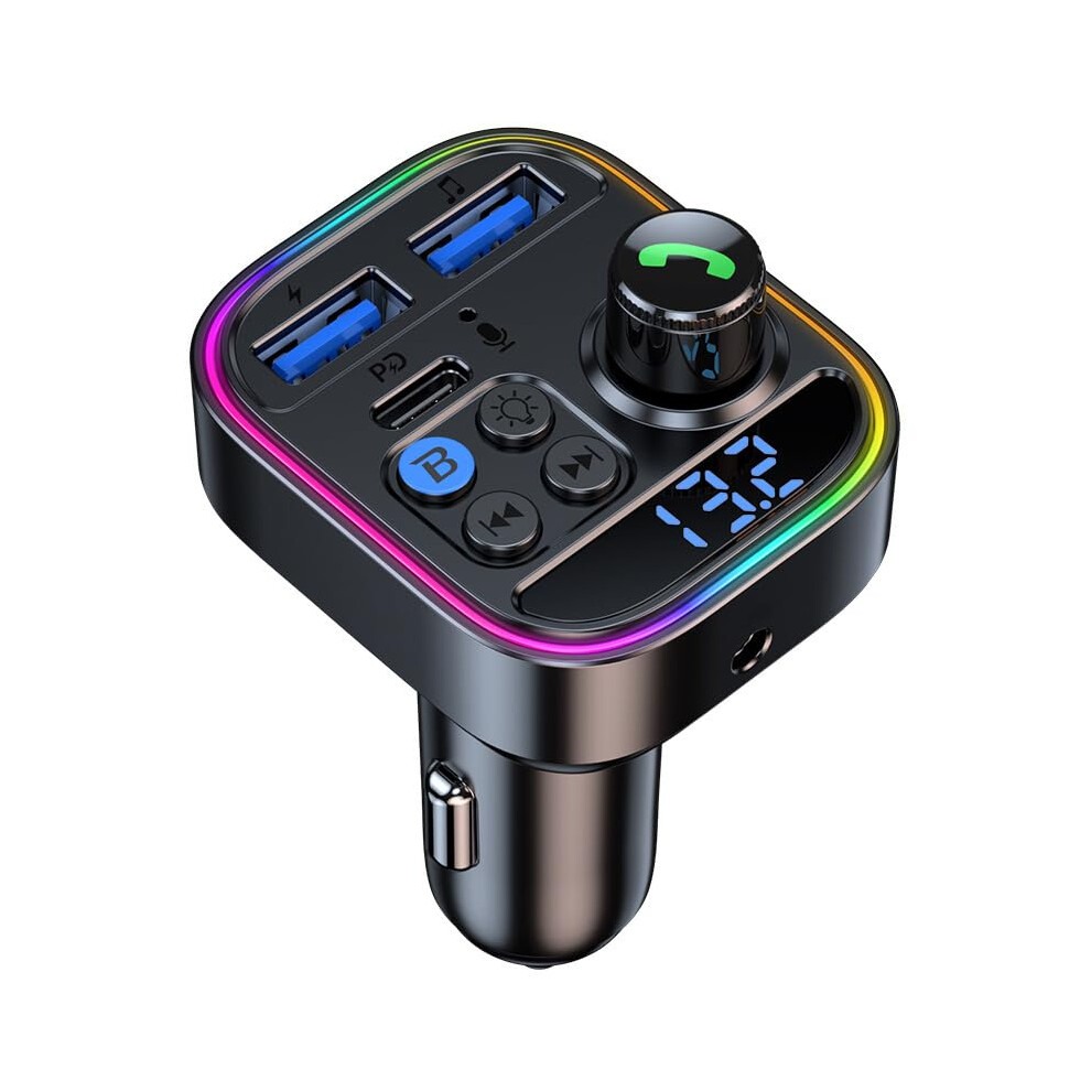 Bluetooth 5.3 Fm Transmitter - Pd Charger, Mp3 Player, Usb Disk, Built-In Mic(Black) Black 6976918060839