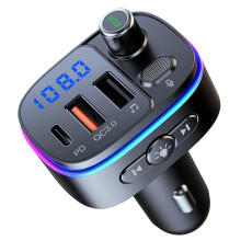 Transmisor FM para coche Bluetooth 5.0 QC3.0 PD, estéreo HiFi, cargador rápido dual (negro)