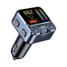 Chargeur de voiture rapide Bluetooth 5.3, transmetteur FM, 42 W PD, voix en direct, lumières LED (noir)