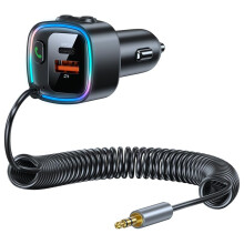 Adaptador de carro auxiliar Bluetooth 5.4, USB C/A duplo, Viva Voz, suporte para pen drive USB (preto)