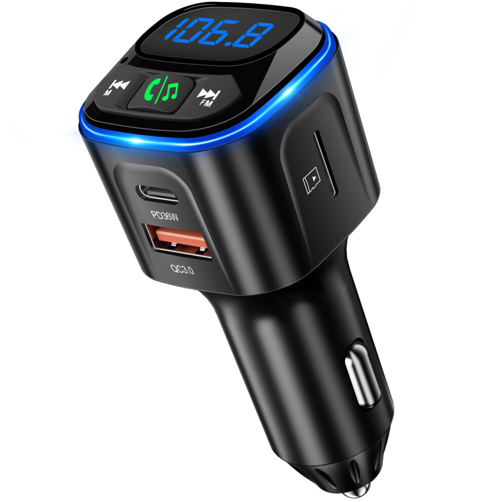 Bluetooth 5.3 Fm Transmitter - Pd36w & Qc18w, Hifi Bass, Led Display, U Disk/Tf Card(Black) Black 6976918060723