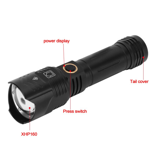 Camping Flashlight XHP160 - Ultra Bright, IPX4 Waterproof(Black) 1