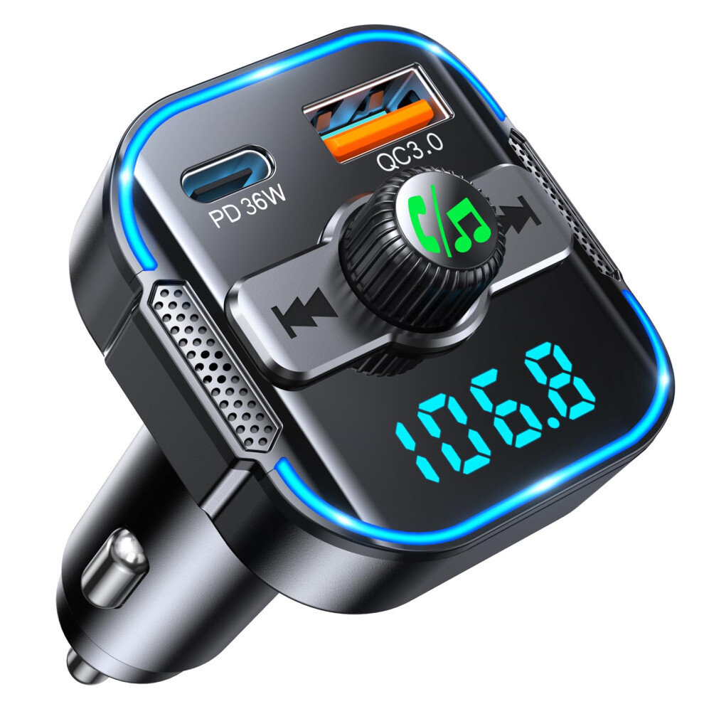 Upgrade Bluetooth 5.3 Car Adapter - Pd 36W, Qc3.0 18W, Dual Mics, Hands-Free(Black) Black 6976918060655
