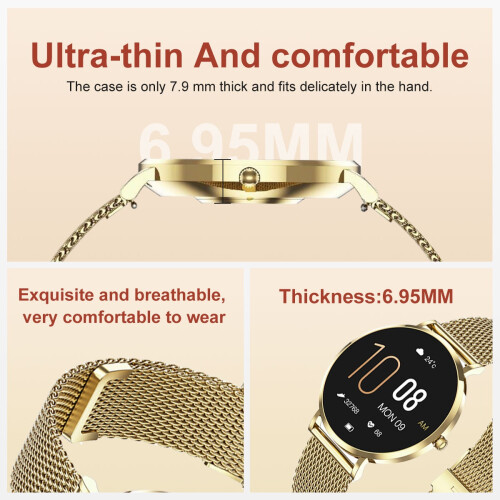 Smartwatch 1.19 inch AMOLED screen ultra-thin head Bluetooth calling(Gold) 2