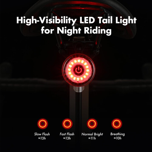 Smart Bike Tail Light - 260 Degree Visibility, USB Rechargeable(Black) 2