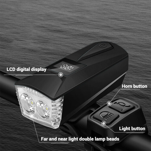 Bicycle Front Light - 1200mAh, Rechargeable, Speaker(Black) 1