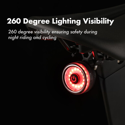 Smart Bike Tail Light - 260 Degree Visibility, USB Rechargeable(Black) 1