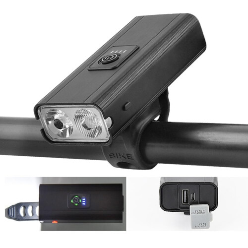 Bike Headlight - LED, USB Charging, 6 Modes(Black)