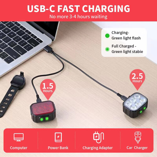 Bike Light Set - Rechargeable, Super Bright, LED(Black) 1