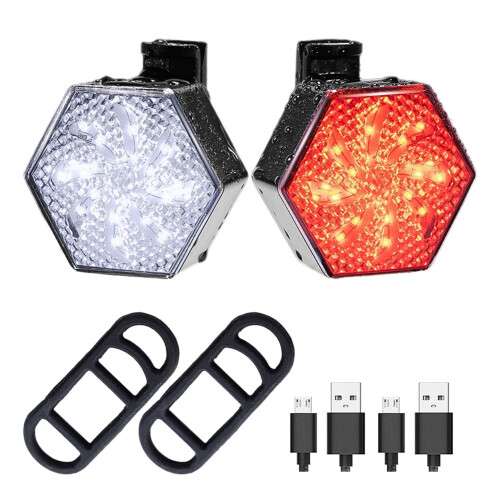 Bicycle Light Set - USB Rechargeable, Waterproof(Black)