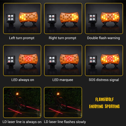Turn Signal Light - Wireless Control, USB Rechargeable(Black) 1