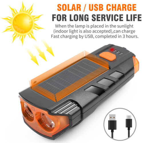 Solar Bicycle Light - Dual Lamp Beads, USB(Black) 1