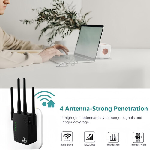 Extensor Wifi Banda Dupla De 1200 Mbps, Conexão Ethernet  (preto) 1