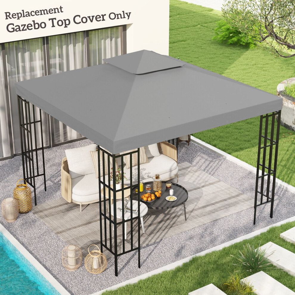 Outsunny 3(M) 2 Tier Garden Gazebo Top Cover Replacement Canopy Roof Light Grey