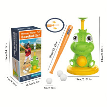(Retractable Baseball Set) A Dinosaur Baseball Pitching Set Toy, Featuring A Retractable Bat And A Baseball Launcher, Comes With Three Balls