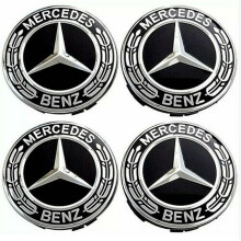 4x 75mm Black & Chrome Mercedes Wheel Centre Caps - Hub Emblems, Replacement Fit for Most Factory Wheels