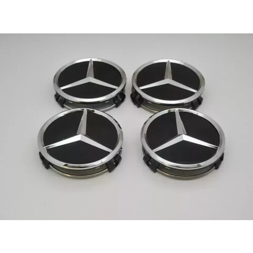 4 x Black Mercedes Benz 75mm Alloy Wheel Centre Caps AMG A B C E S M ...