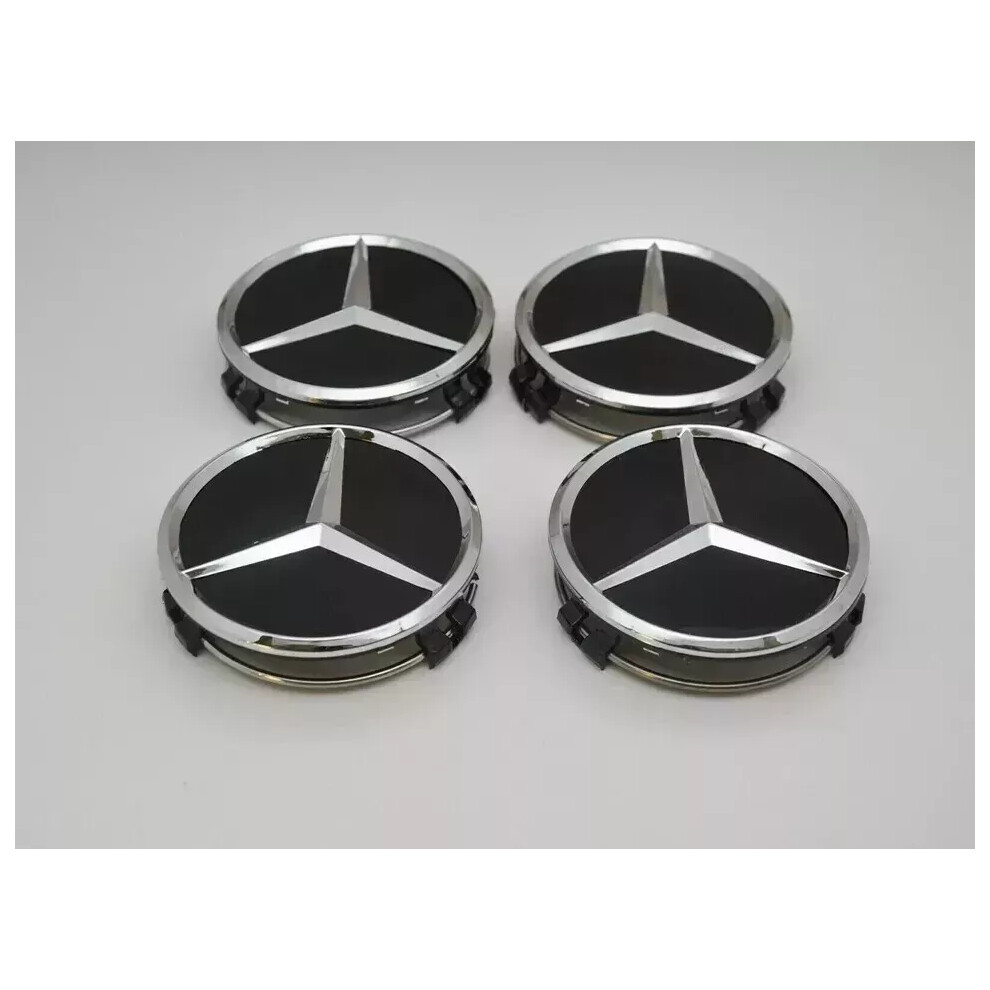 4 x Black Mercedes Benz 75mm Alloy Wheel Centre Caps AMG A B C E S M Class Hub-image-OPC-PHCHKZG-NEW