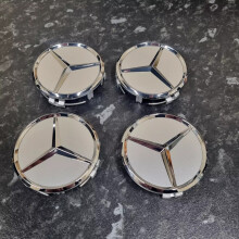 4 x Silver & Chrome Mercedes Benz Alloy Wheel Centre Caps 75mm Badges Hub Emblem