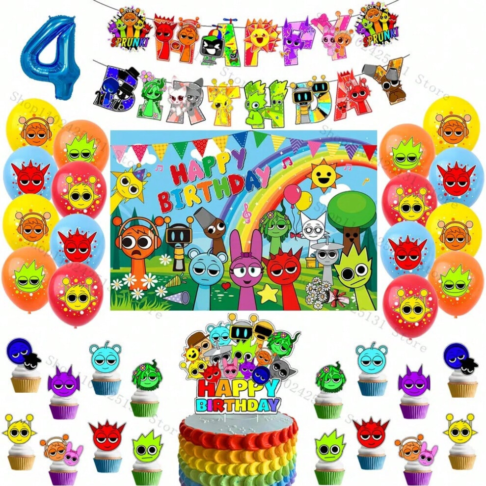 (1set B4, Other) Sprunkied Incredibox Birthday Party Decoration Banner Balloon Backdrops Tablewares Cake Toppers Party Supplies Baby Shower Gift-image-OPC-PHCHN8G-NEW