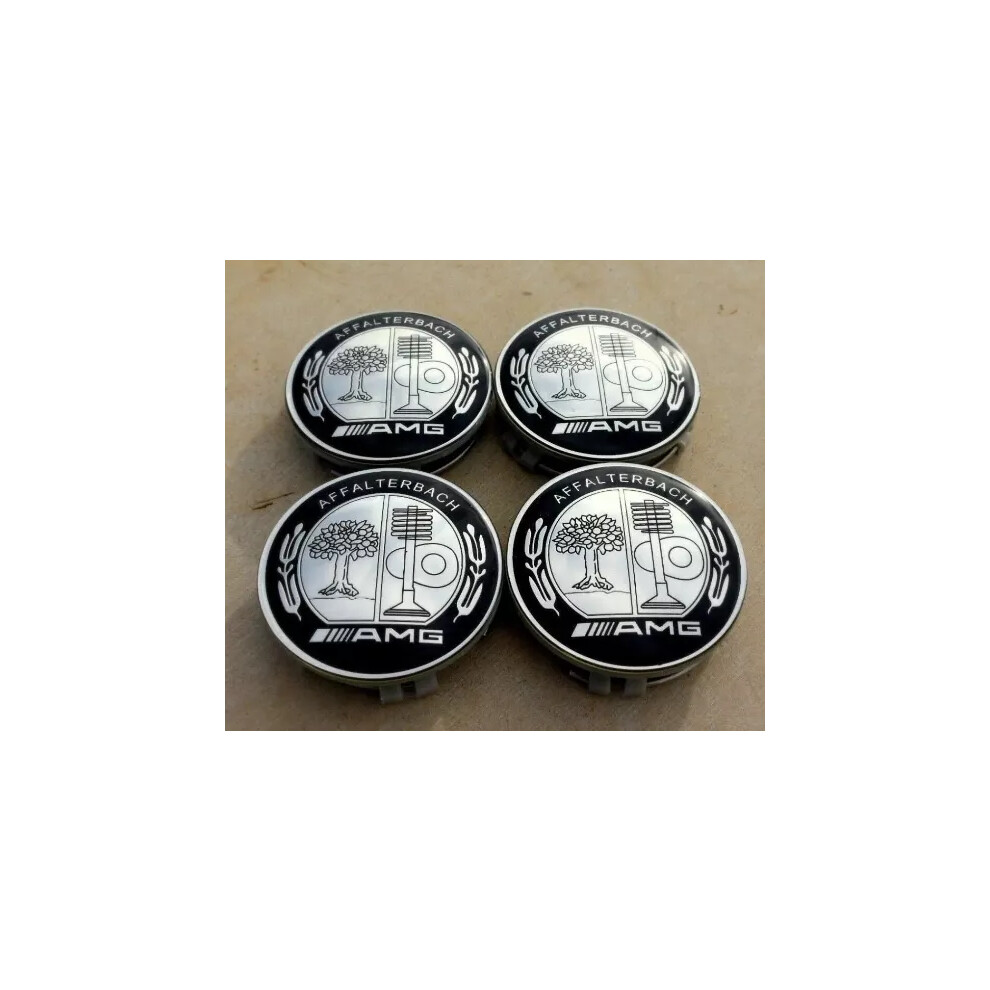 4 x AMG Mercedes Affalterbach Alloy Wheel Centre Hub Caps 75MM Chrome And Black