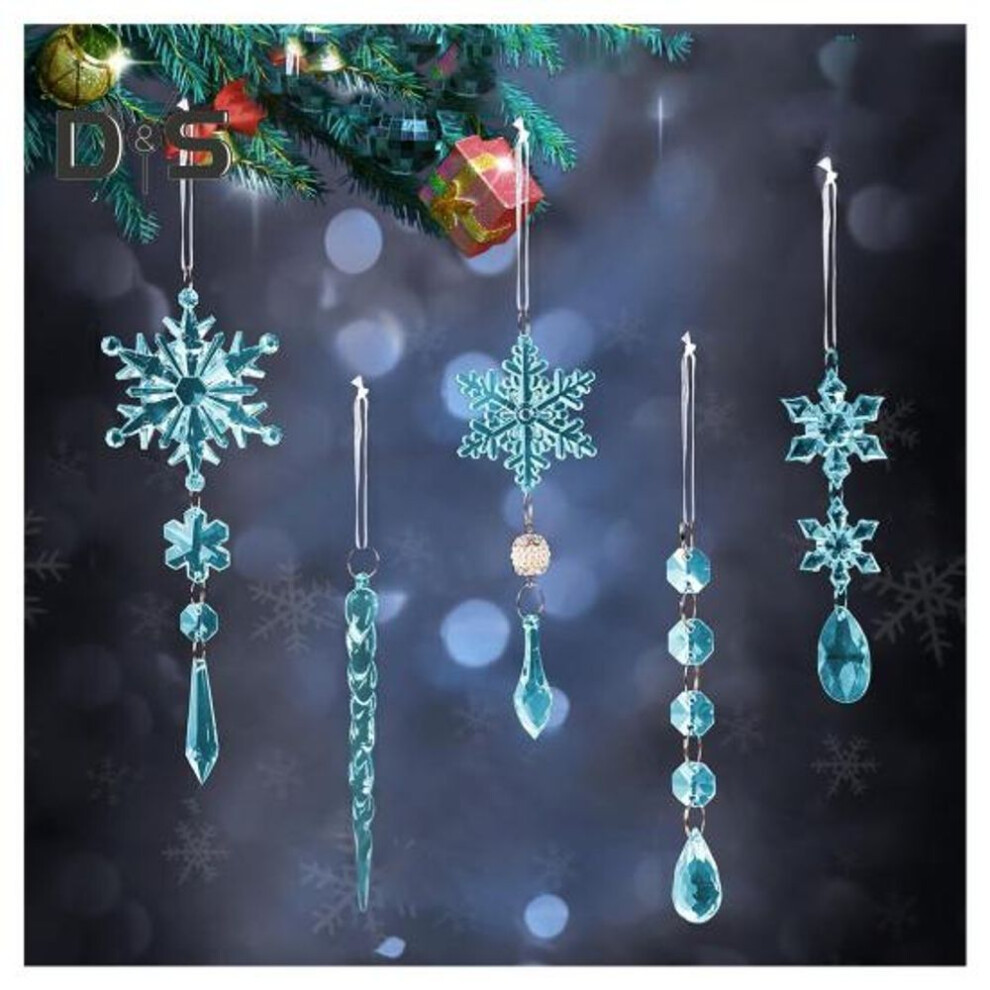 (blue) 18Pcs Christmas Snowflake Ornaments Hanging Acrylic Crystal Snowflakes Icicle Drop Decorations for Christmas Tree Winter Party Decor