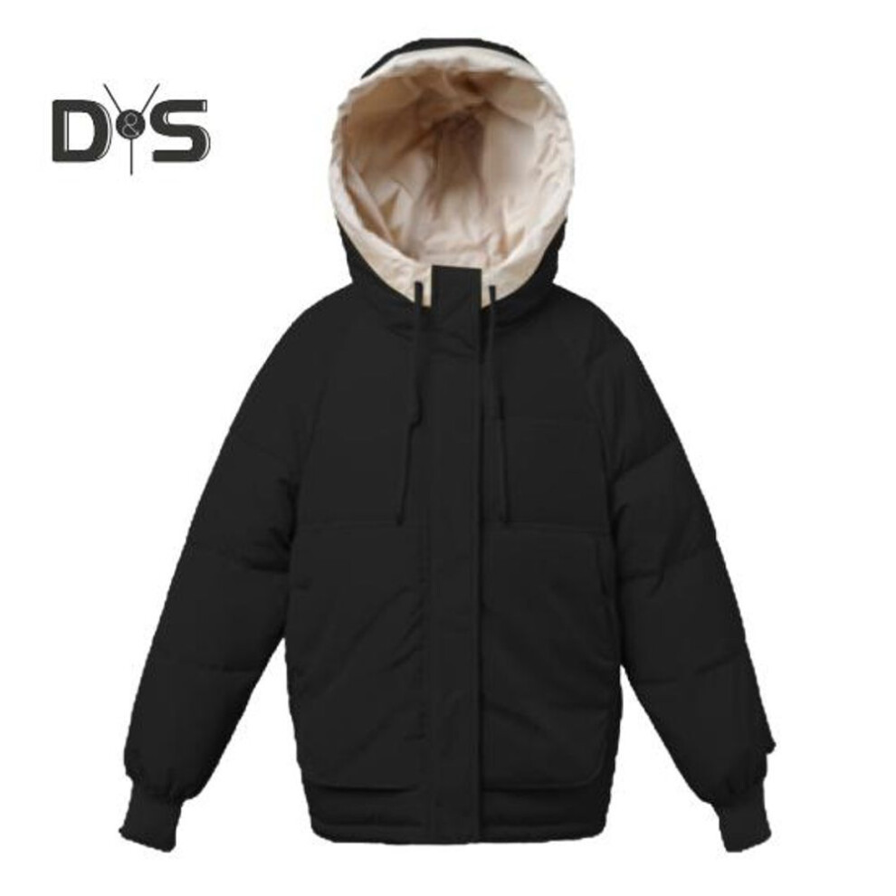 (black, M) Women Cotton Padded Coat Hooded Drawstring Long Sleeve Solid Color Jacket Coat with Big Pockets Loose Fit Zipper Placket Quilted Outwear