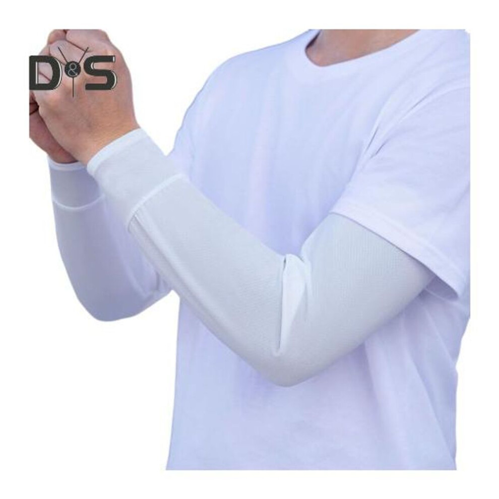 (white) Cooling Arm Sleeves for Men Women UV Sun Protection Sports Compression Arm Cover for Cycling Driving Outdoor Activities