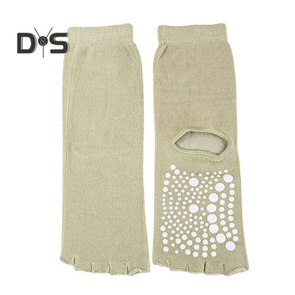 (khaki) 1 Pair Toeless Yoga Socks with Non-slip Gripper Breathable Moisture-Wicking Ballet Dance Fitness Pilates Athletic Gym Sports Open Five Toe Socks