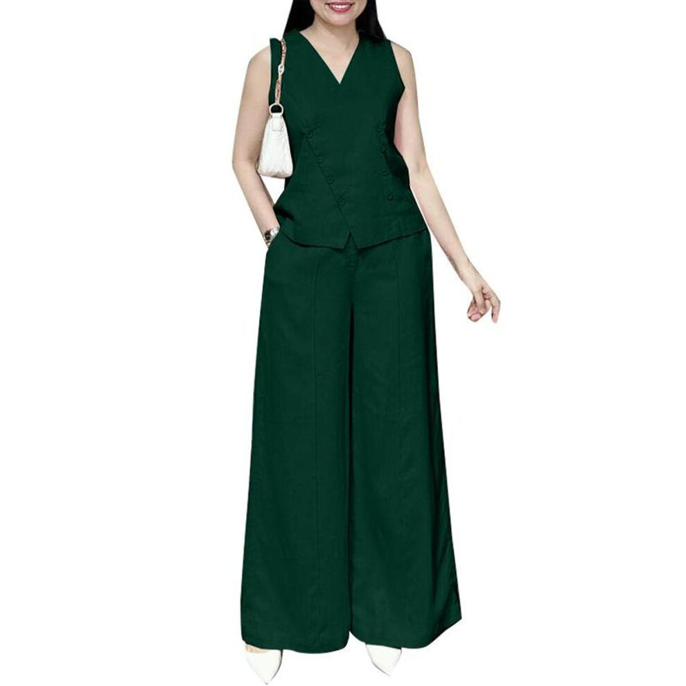 (dark green, L) ZANZEA Womens Tank Tops and Wide Leg Pants Summer Two Piece Sets