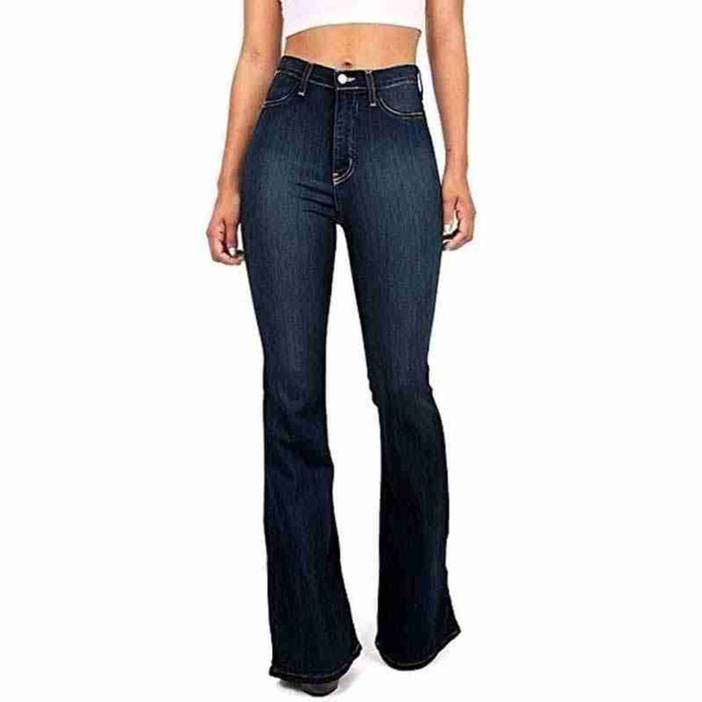 (navy blue, L) Vintage High-waisted Bell Bottom Jeans For Women - Slim Fit Stretch Denim Flared Pants