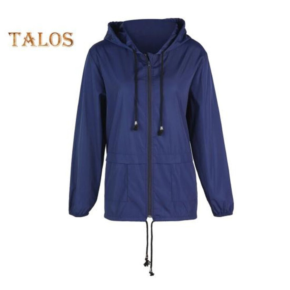 (navy blue, L) Women Outdoor Rain Jacket Lightweight Loose Fit Casual Coat for Camping Hiking Hooded with Lined Waterproof Windbreaker with Pockets