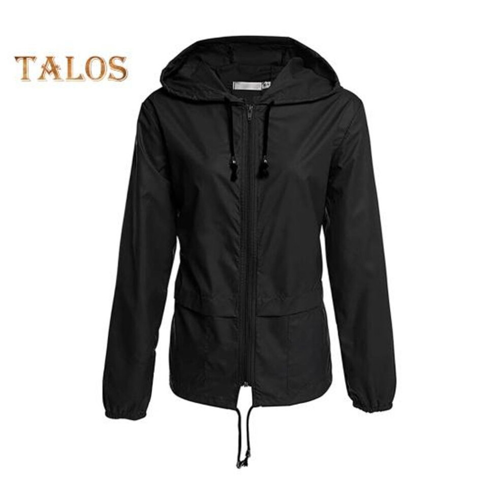(black, S) Women Outdoor Rain Jacket Lightweight Loose Fit Casual Coat for Camping Hiking Hooded with Lined Waterproof Windbreaker with Pockets