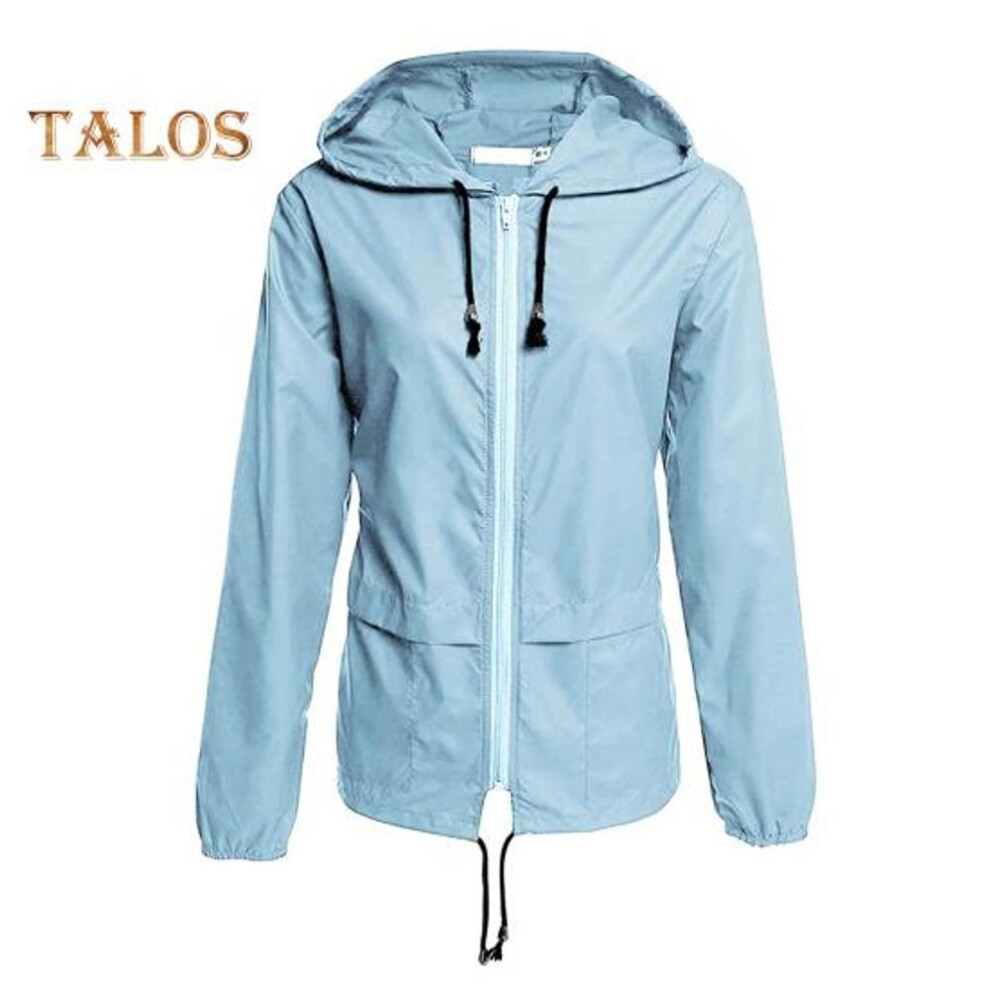 (blue, XXXL) Women Outdoor Rain Jacket Lightweight Loose Fit Casual Coat for Camping Hiking Hooded with Lined Waterproof Windbreaker with Pockets