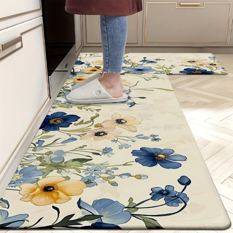 (160*200cm) 1Pcs Anti Fatigue Kitchen Rugs, OneHouse Flowers Print Waterproof Non-Slip Thick Cushioned Kitchen Mat Heavy Duty Comfort Standing Mat for Kitchen